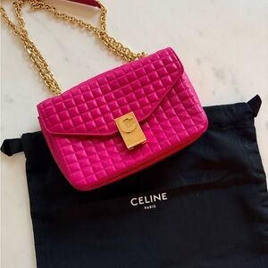 Celine Hot Pink Quilted Crossbody with Gold Chain